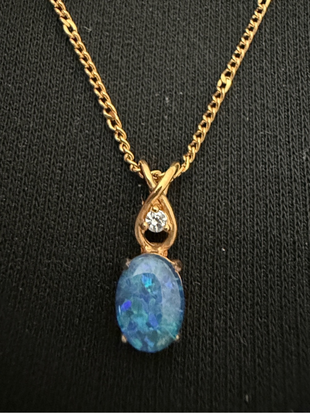 Vintage 14K gold vermeil 925 pendant with blue opal and clear crystal